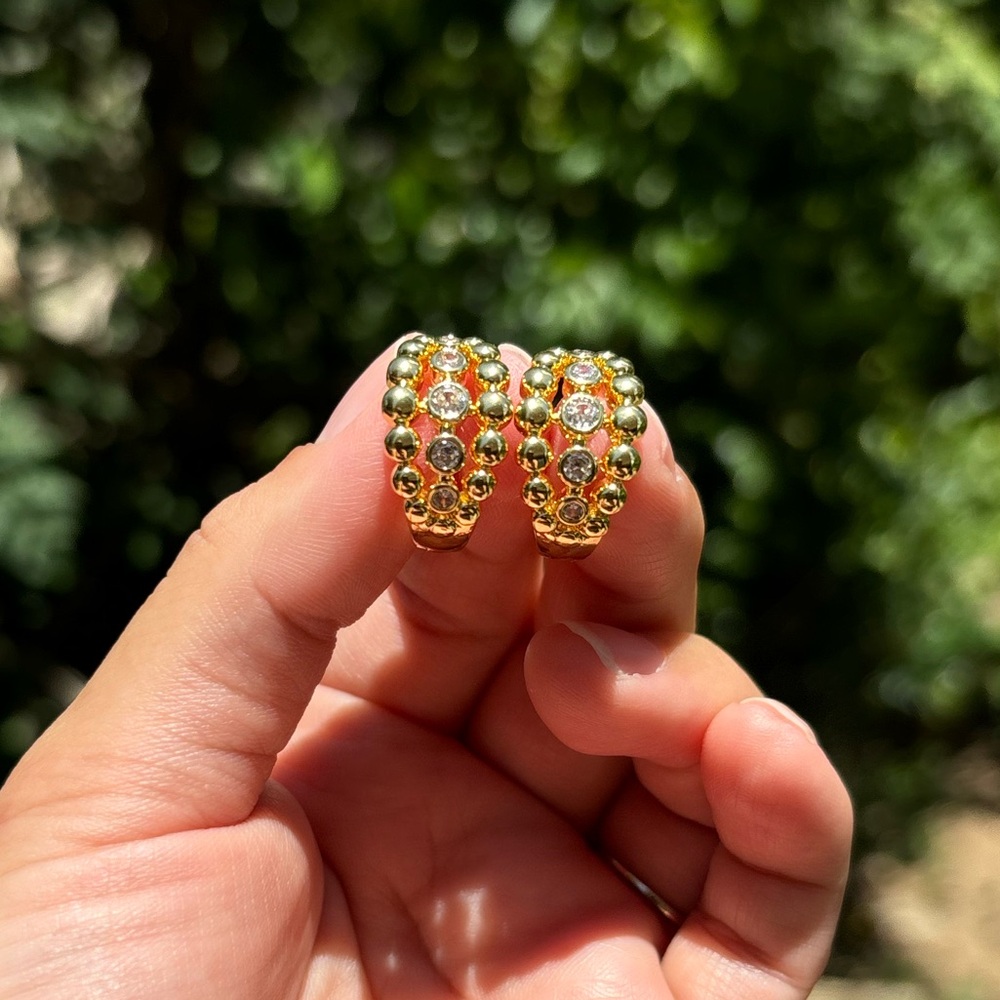 18K Gold Plated Stainless Steel Diamond Hoop Earrings
